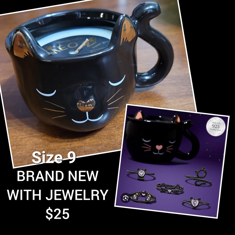 Charmed Aroma Black Cat Mug with Jewelry